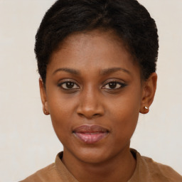 Neutral black young-adult female with short  brown hair and brown eyes