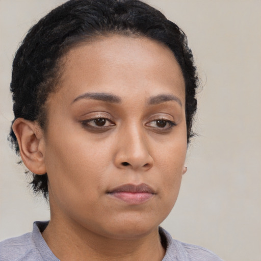 Neutral asian young-adult female with medium  brown hair and brown eyes