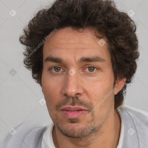 Neutral white adult male with short  brown hair and brown eyes