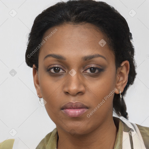 Neutral black young-adult female with short  brown hair and brown eyes