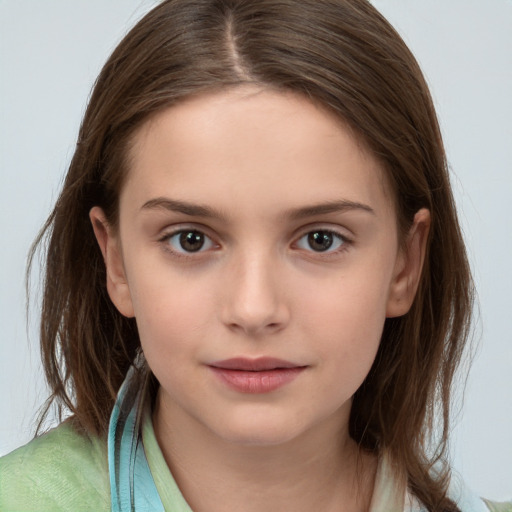 Neutral white child female with medium  brown hair and brown eyes