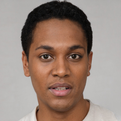 Neutral black young-adult male with short  brown hair and brown eyes