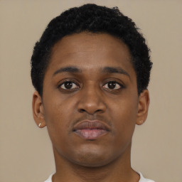 Neutral black young-adult female with short  brown hair and brown eyes