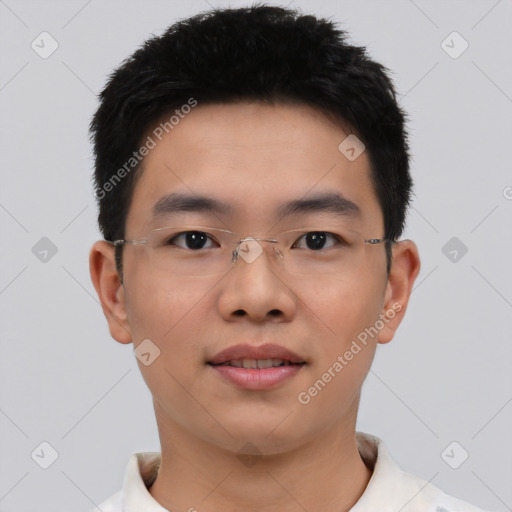 Neutral asian young-adult male with short  brown hair and brown eyes