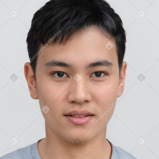 Neutral asian young-adult male with short  black hair and brown eyes