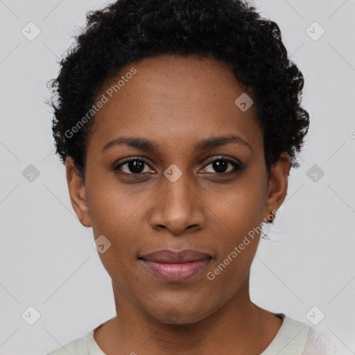 Neutral black young-adult female with short  brown hair and brown eyes