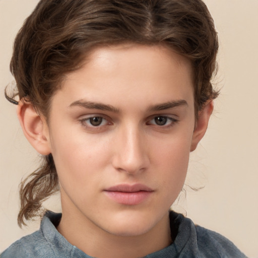 Neutral white child female with medium  brown hair and brown eyes