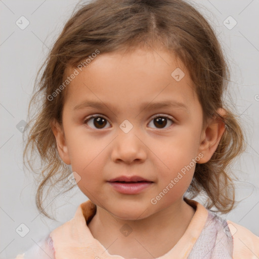 Neutral white child female with medium  brown hair and brown eyes