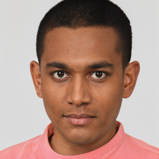 Neutral latino young-adult male with short  brown hair and brown eyes