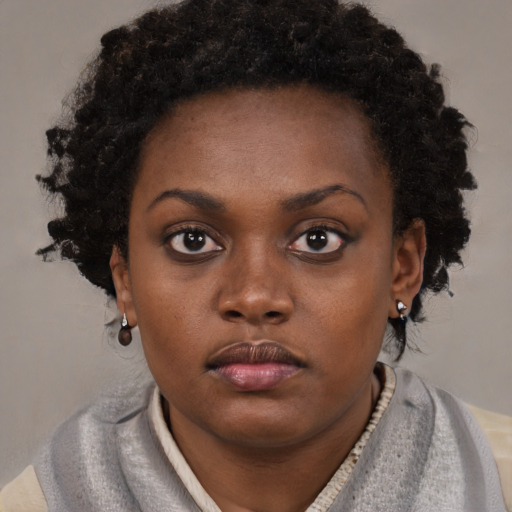 Neutral black young-adult female with short  brown hair and brown eyes