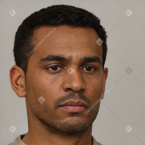 Neutral black young-adult male with short  brown hair and brown eyes