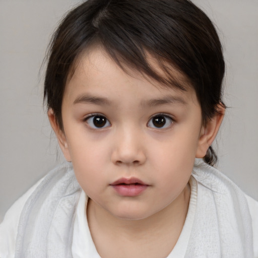 Neutral white child female with medium  brown hair and brown eyes