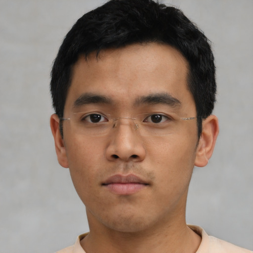 Neutral asian young-adult male with short  black hair and brown eyes