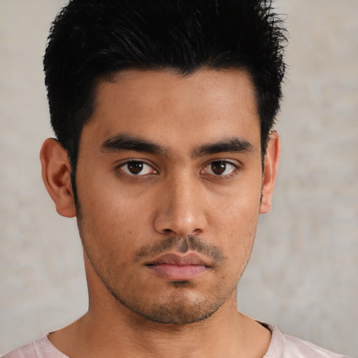 Neutral asian young-adult male with short  black hair and brown eyes