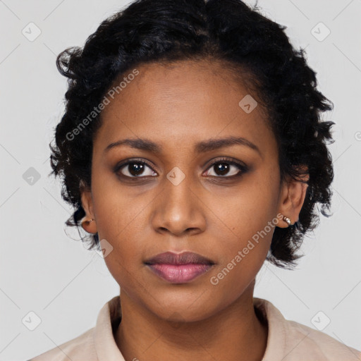 Neutral black young-adult female with medium  black hair and brown eyes