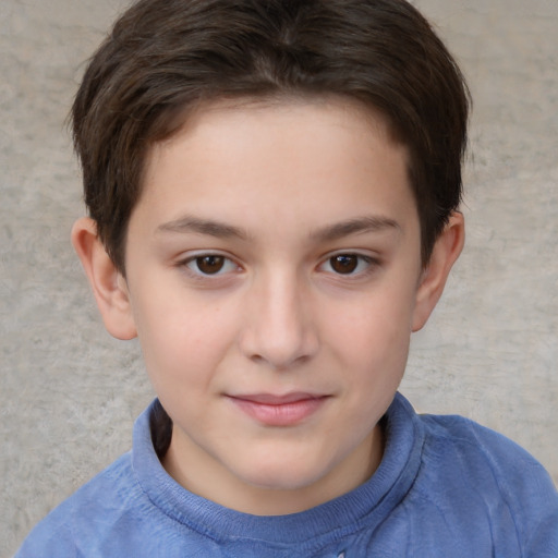 Joyful white child female with short  brown hair and brown eyes