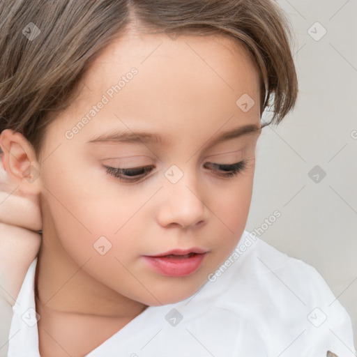 Neutral white child female with short  brown hair and brown eyes