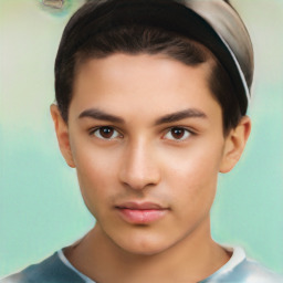 Neutral latino young-adult male with short  brown hair and brown eyes