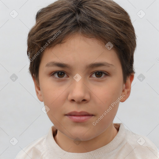 Neutral white child female with short  brown hair and brown eyes