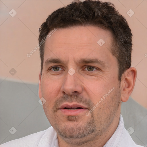 Neutral white adult male with short  brown hair and brown eyes