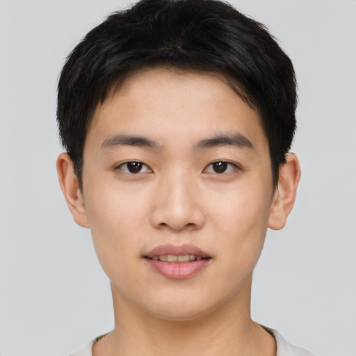 Neutral asian young-adult male with short  black hair and brown eyes