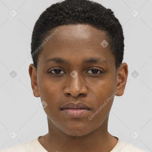 Neutral black young-adult male with short  brown hair and brown eyes