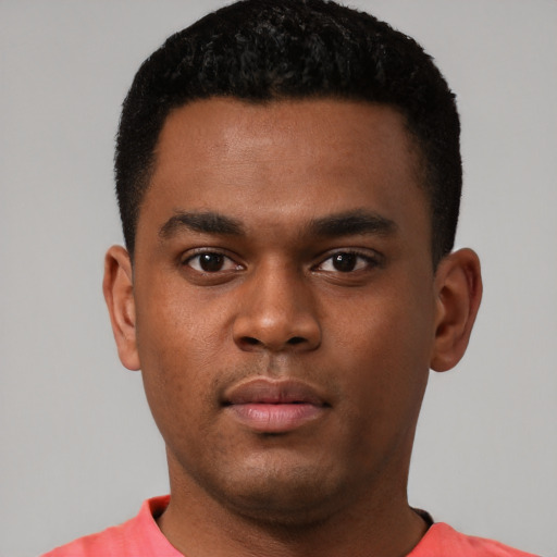 Neutral black young-adult male with short  brown hair and brown eyes