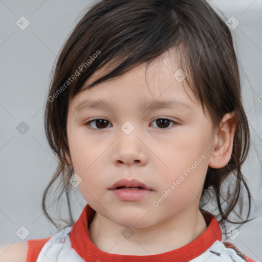 Neutral white child female with medium  brown hair and brown eyes