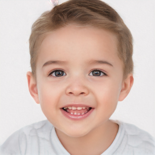 Joyful white child male with short  brown hair and brown eyes