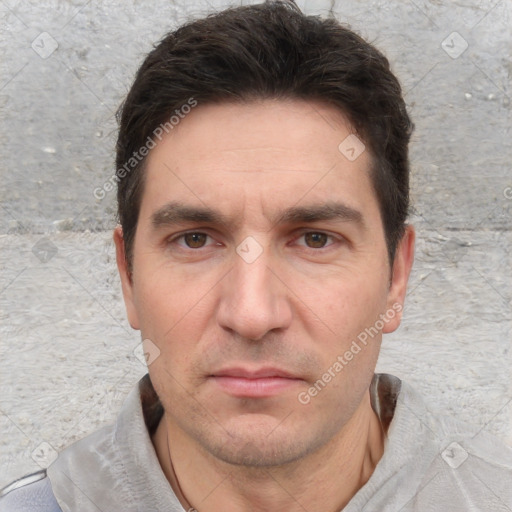 Neutral white adult male with short  brown hair and brown eyes