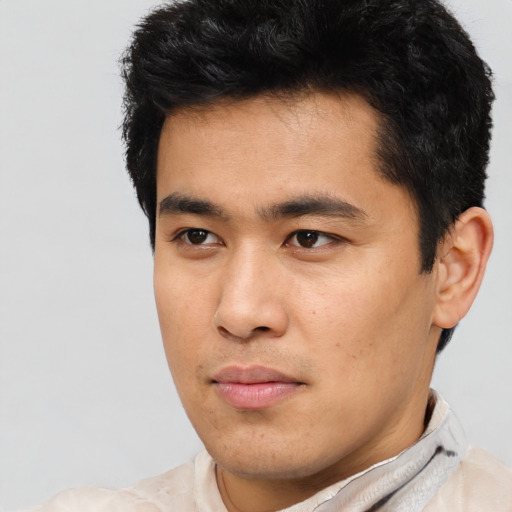 Neutral asian young-adult male with short  black hair and brown eyes