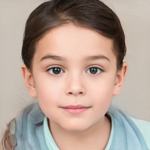 Neutral white child female with short  brown hair and brown eyes