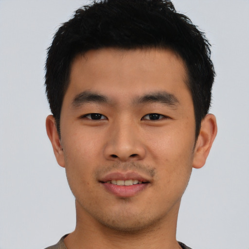 Neutral asian young-adult male with short  black hair and brown eyes