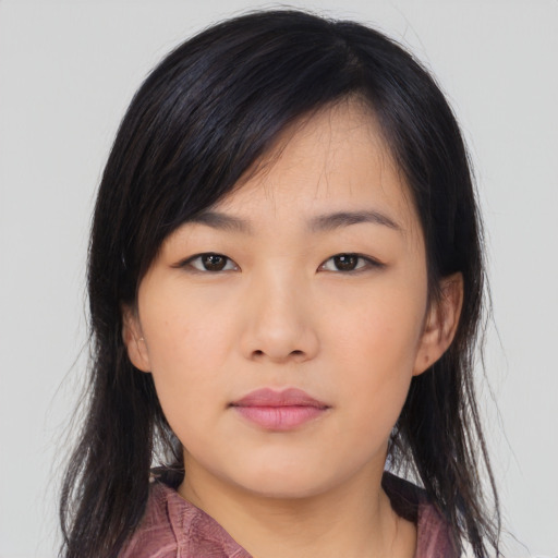 Neutral asian young-adult female with medium  black hair and brown eyes