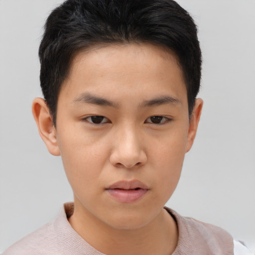 Neutral asian child male with short  brown hair and brown eyes