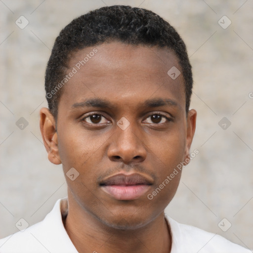 Neutral black young-adult male with short  brown hair and brown eyes