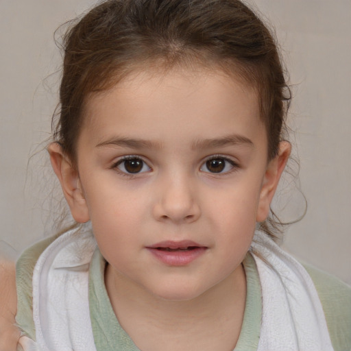 Neutral white child female with medium  brown hair and brown eyes