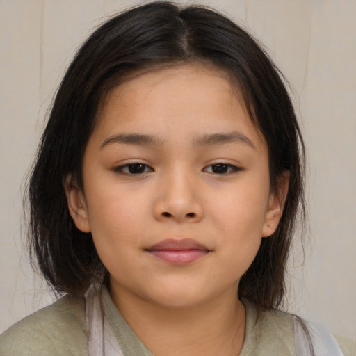 Neutral asian child female with medium  brown hair and brown eyes