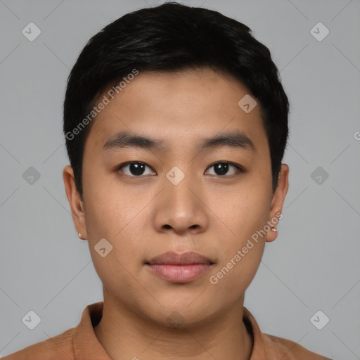 Neutral asian young-adult male with short  black hair and brown eyes