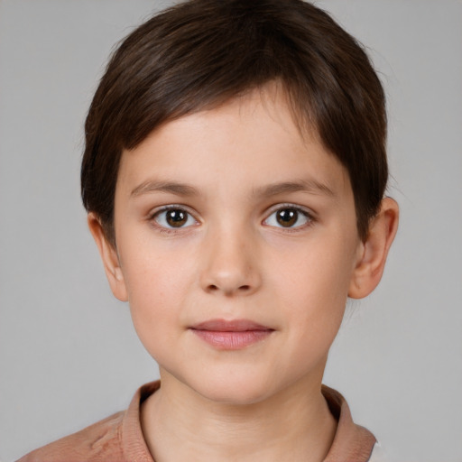 Neutral white child female with short  brown hair and brown eyes