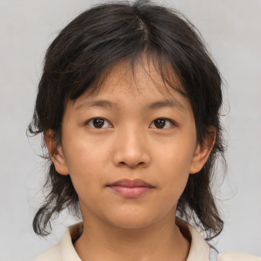 Neutral asian child female with medium  brown hair and brown eyes