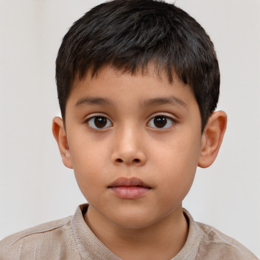 Neutral asian child male with short  brown hair and brown eyes