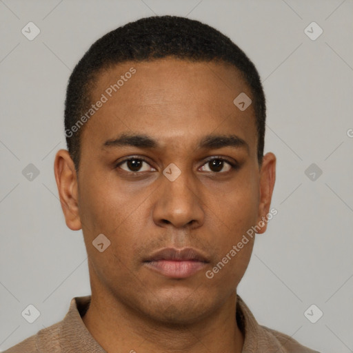 Neutral black young-adult male with short  brown hair and brown eyes