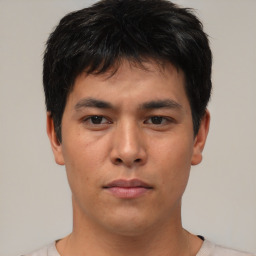 Neutral asian young-adult male with short  brown hair and brown eyes