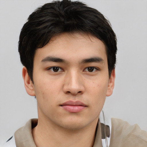 Neutral asian young-adult male with short  brown hair and brown eyes