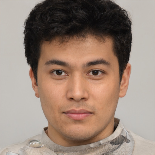 Neutral asian young-adult male with short  brown hair and brown eyes