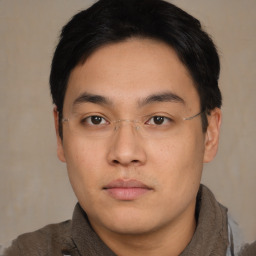 Neutral asian young-adult male with short  brown hair and brown eyes