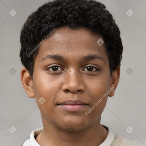 Neutral black young-adult male with short  brown hair and brown eyes