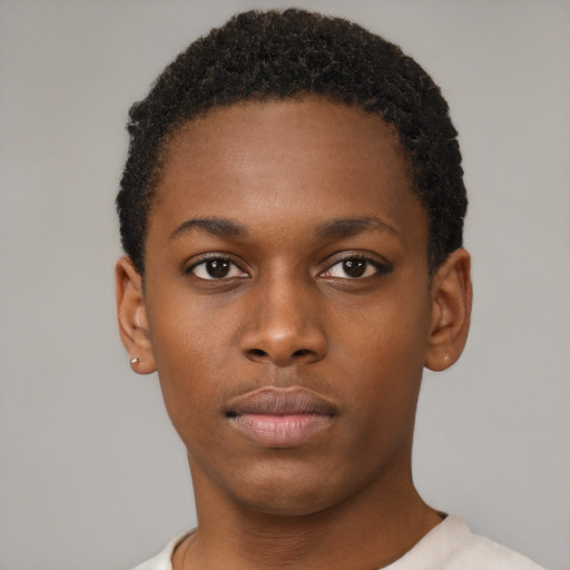 Neutral black young-adult male with short  brown hair and brown eyes
