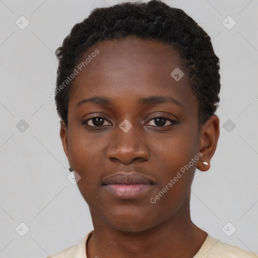 Neutral black young-adult female with short  brown hair and brown eyes